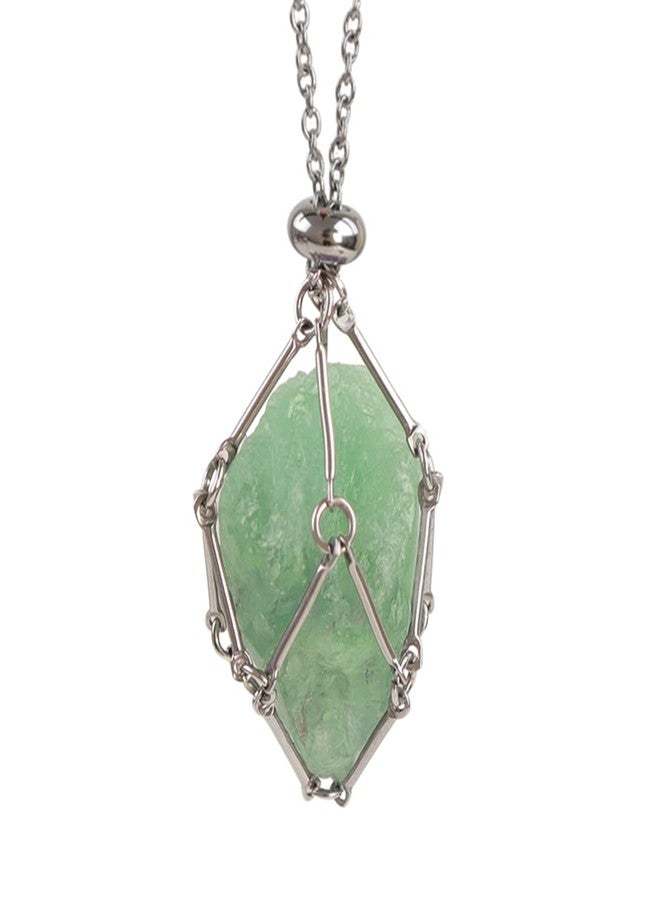Anjiucc Handmade Crystal Holder Necklace - Stainless Steel Cage for Stone, Crystal Pendant Necklace,Quartz Gemstone Jewelry for Women Men. (A-Silvery-Green Fluorite) - Image 1